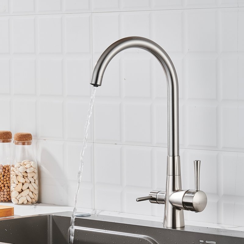 Смеситель для кухни с подключением фильтра Shevanik S428L, сатин