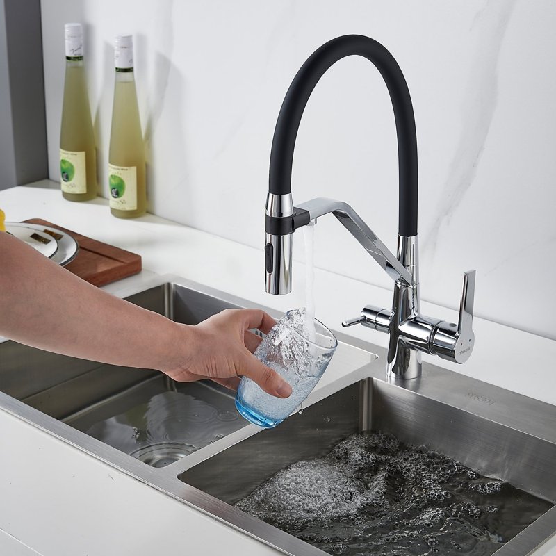 Смеситель для кухни с гибким изливом и подключением фильтра Shevanik S278, хром