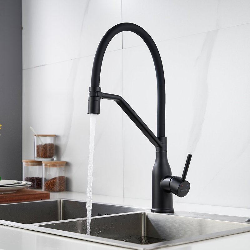 Смеситель для кухни с гибким изливом Shevanik S343H-3, черный