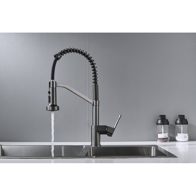 Смеситель для кухни с гибким изливом Shevanik S963T, оружейная сталь