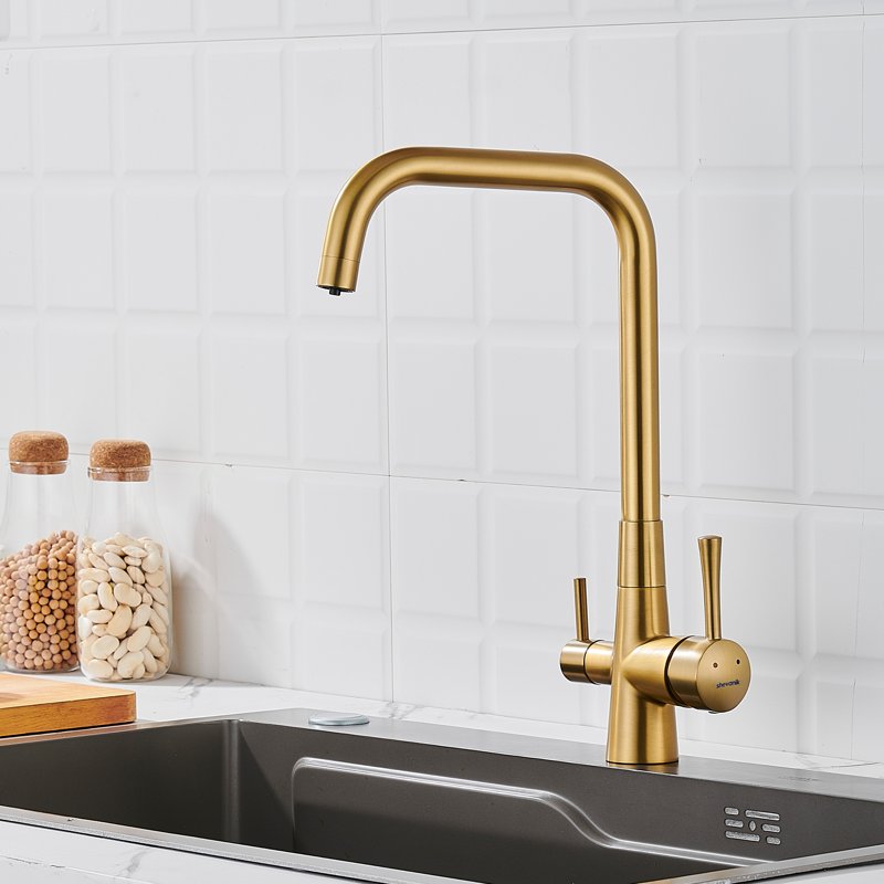 Смеситель для кухни с подключением фильтра Shevanik S528G, золотой сатин