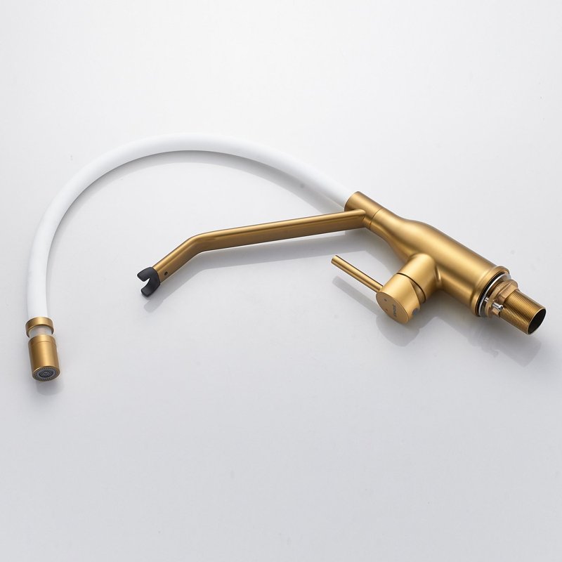 Смеситель для кухни с гибким изливом Shevanik S343G-1, золотой сатин