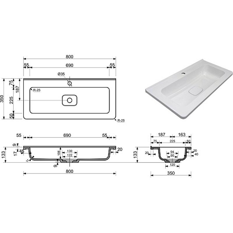 Раковина Style Line  Марелла Люкс 800х400