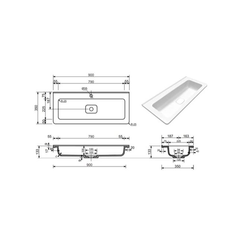 Раковина Style Line  Каре Люкс МИНИ 900х350