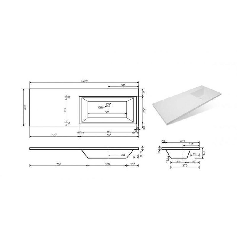 Раковина Style Line Даллас 1400*482, правый