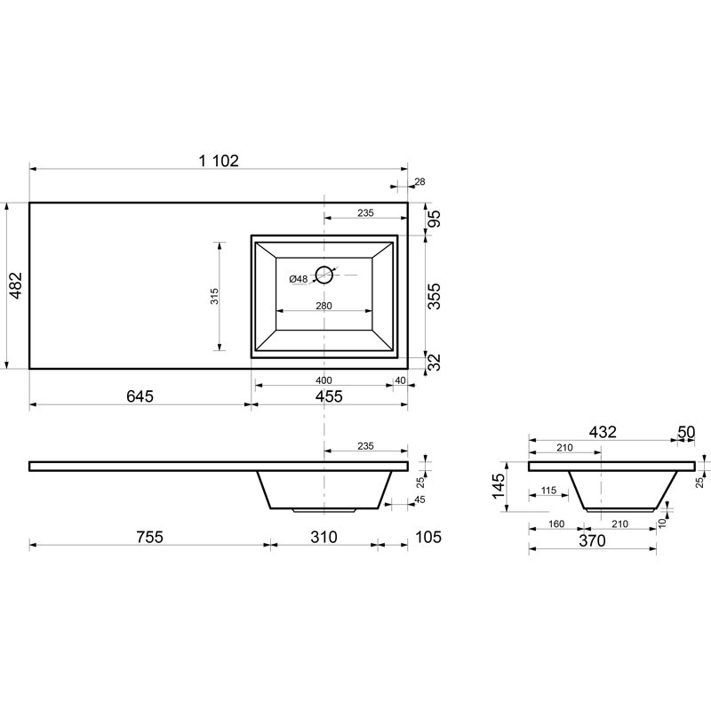 Раковина Style Line ESTETUS Даллас 1100*480 левый
