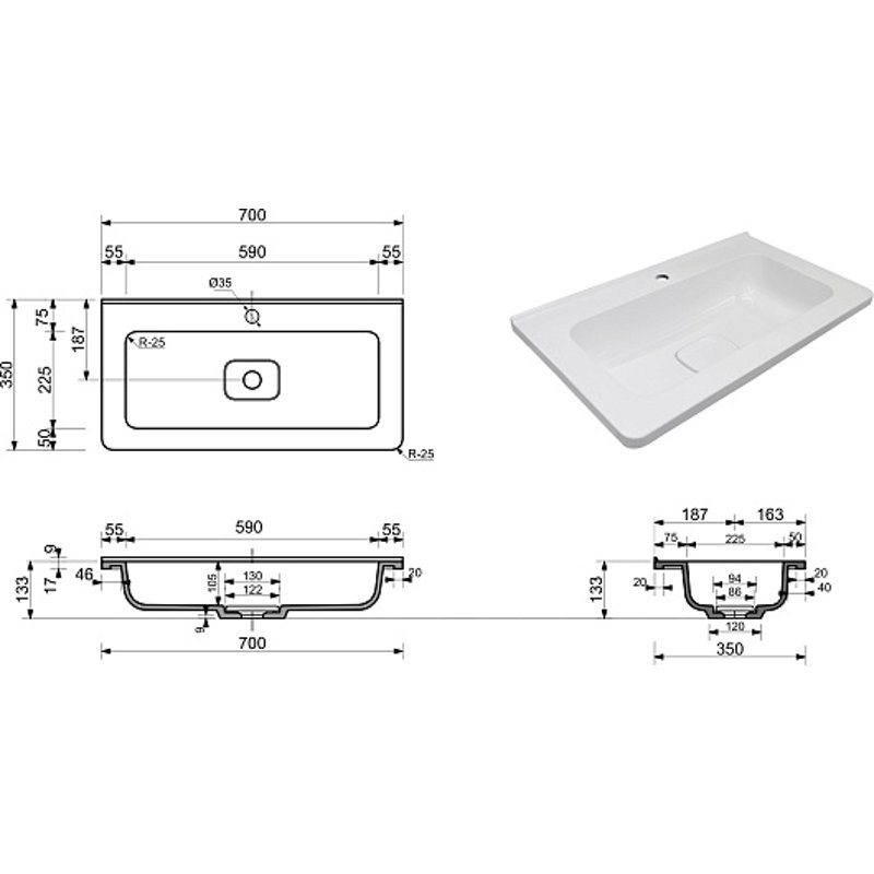 Раковина Style Line  Марелла Люкс 700х400