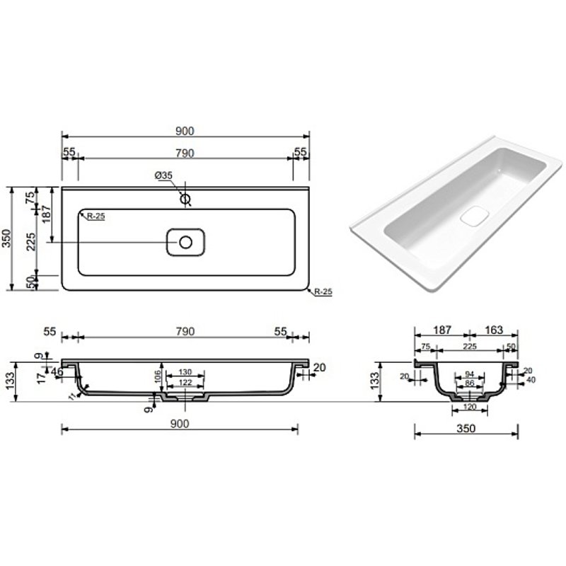 Раковина Style Line  Марелла Люкс 900х400