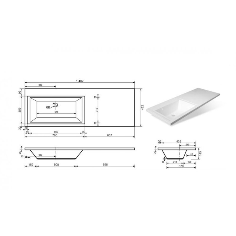 Раковина Style Line Даллас 1400*482, левый