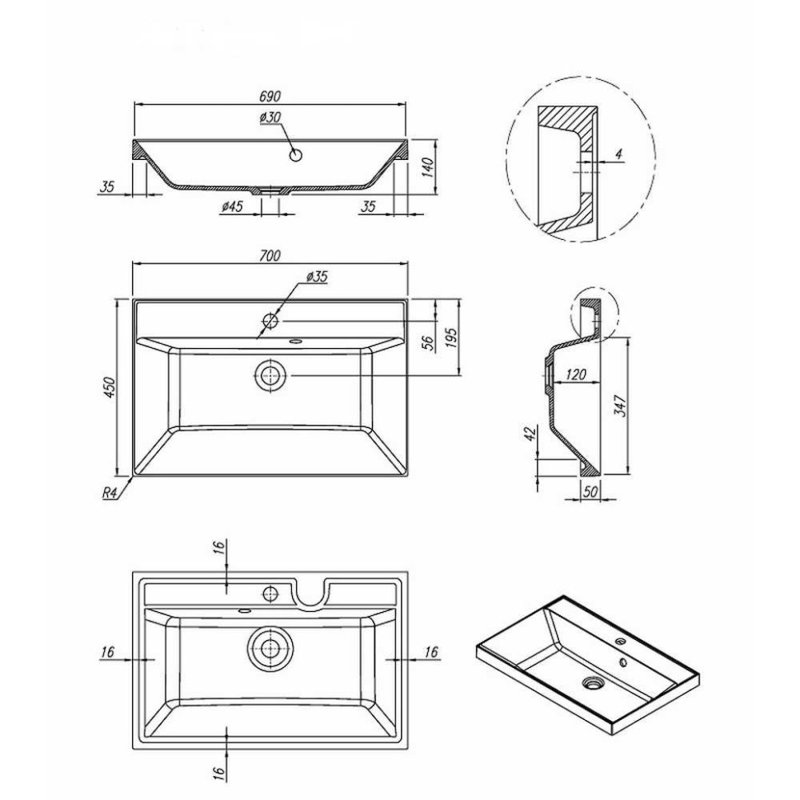Умывальник ASTI 700x450 кварц, жасмин