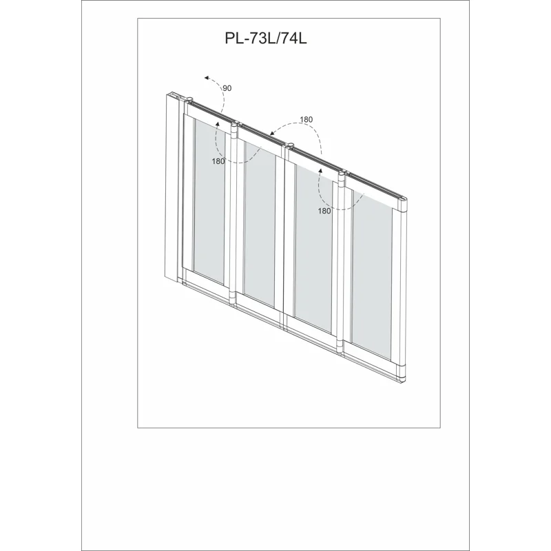 Шторка на ванну складная левая Veconi Palau, PL-73BL, 900x1500, черный матовый, прозрачное стекло