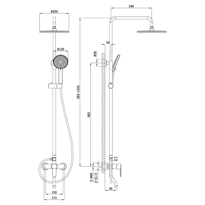 Душевая стойка Veconi TURI, золото брашинг TU-100-G-C4