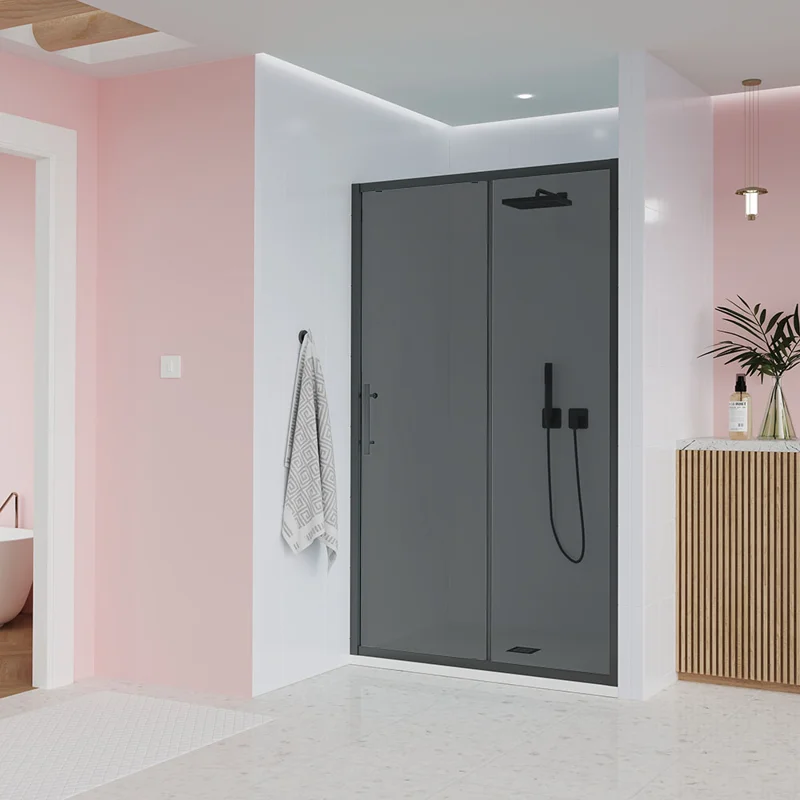 Душевая дверь Veconi Evo 100 B, 1800x1950, черный матовый, стекло тонированное матовое