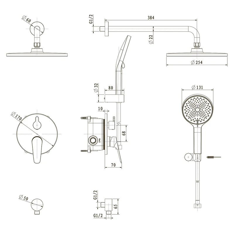 Встраиваемая душевая система Veconi  TEORA, Золото брашинг