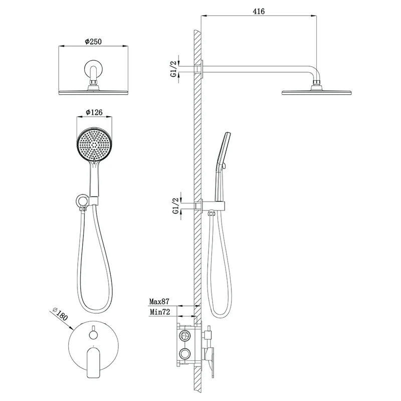 Встраиваемая душевая система Veconi  LICATA, Чёрный матовый