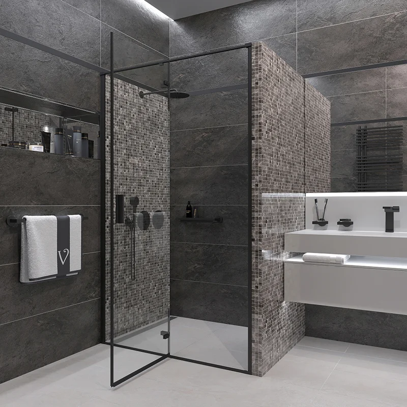 Душевая дверь Veconi Vianno VN-73B, 1000x1950, Черный, стекло прозрачное