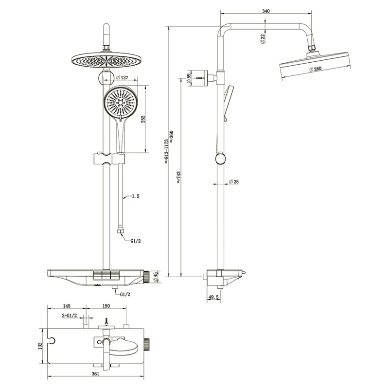 Душевая стойка Veconi ENNA, графит брашинг EN-200-GR-C4