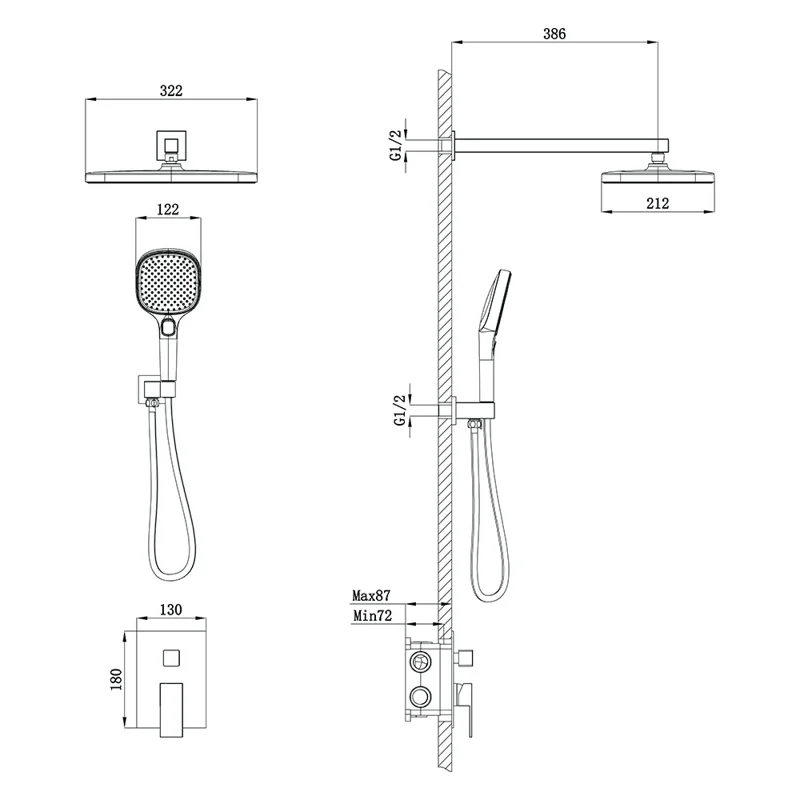 Встраиваемая душевая система Veconi  AVELLA, Графит брашинг