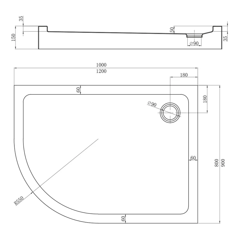Душевой поддон Veconi Tezeo Acrylic TZ-55RB, 1000x800x150, акрил, черный
