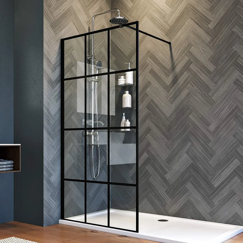 Душевая перегородка Veconi Korato KR-80, 1200x2000, черный матовый, стекло прозрачное, принт клетка Душевая перегородка Veconi Korato KR-80, 1200x2000, черный матовый, стекло прозрачное, принт клетка