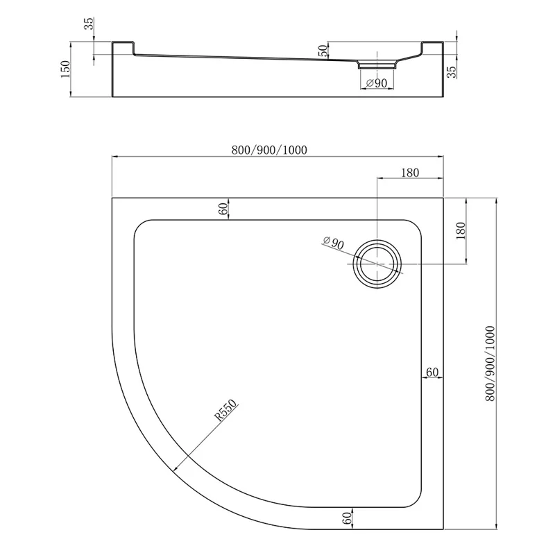 Душевой поддон Veconi Tezeo Acrylic TZ-51B, 1000x1000x150, акрил, черный