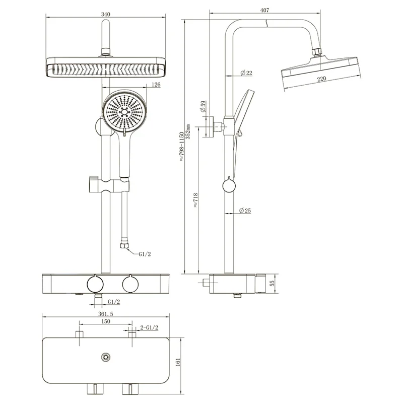 Душевая стойка Veconi FOSSA, чёрный матовый FO-210-B-C4