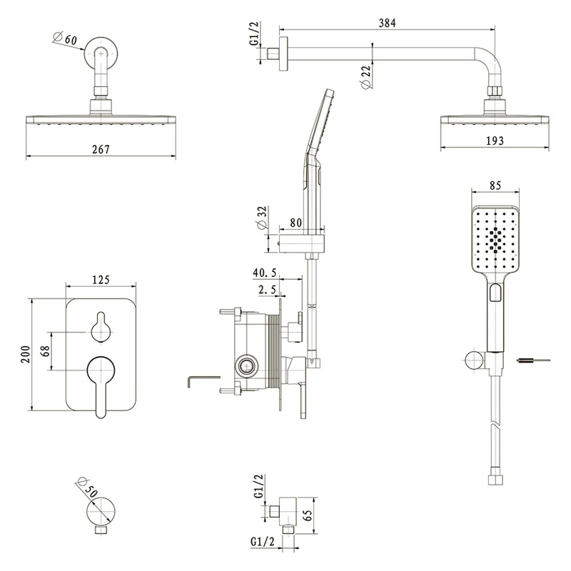Встраиваемая душевая система Veconi  VERONA, Графит брашинг