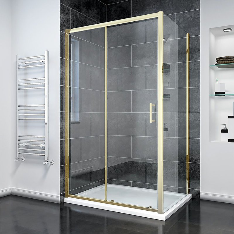 Душевой угол Veconi Rovigo RV-055G, 1500х800х1950, золото брашинг, прозрачное стекло RV055G-15080-01-C8