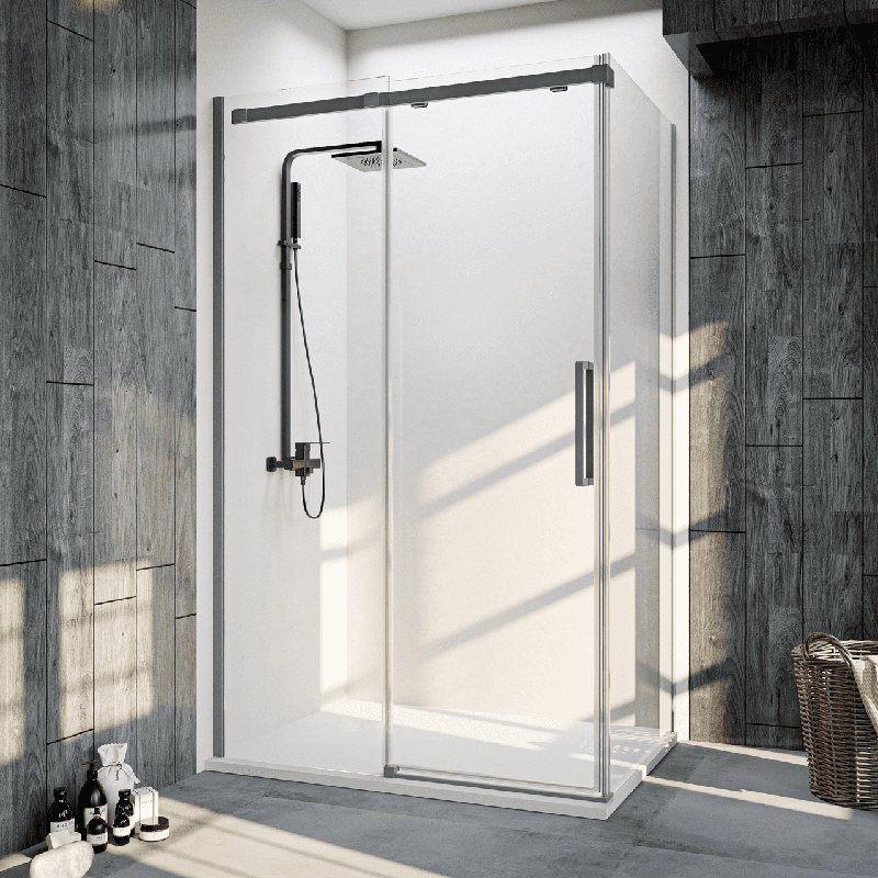 Душевой угол Veconi Rovigo RV-070GR, 1200х800х1950, брашированный графит, прозрачное стекло RV070GR-12080-01-C4