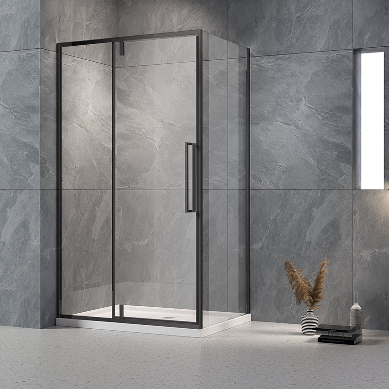 Душевой угол Veconi Rovigo RV-034B, 1100х800х1950, черный, прозрачное стекло RV034B-11080-01-C7