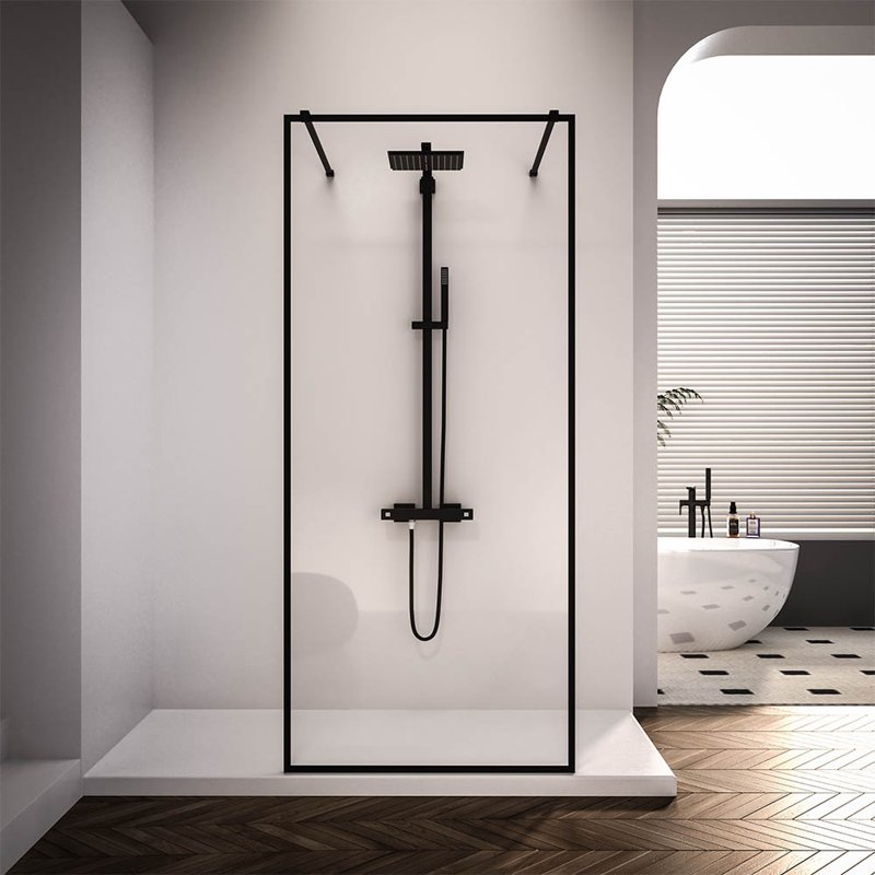 Душевая перегородка Veconi Korato KR-90B, 1100x2000, черный матовый, прозрачное стекло