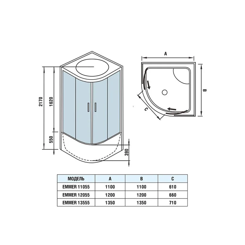 Душевая кабина Weltwasser WW500 EMMER 12055 1200х1200х2170 мм