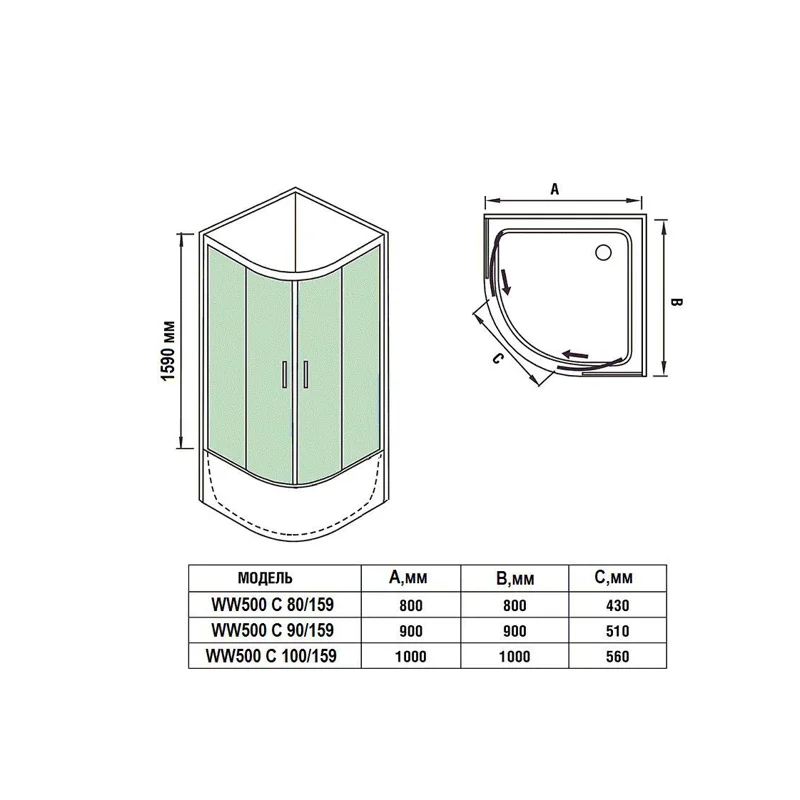 Душевой уголок WeltWasser WW500 С 100х100 10000004075 профиль Хром матовый стекло прозрачное