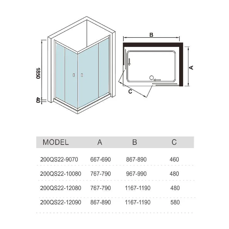 Душевой уголок WeltWasser WW200 QS22 90x70 10000001228 профиль Хром стекло прозрачное
