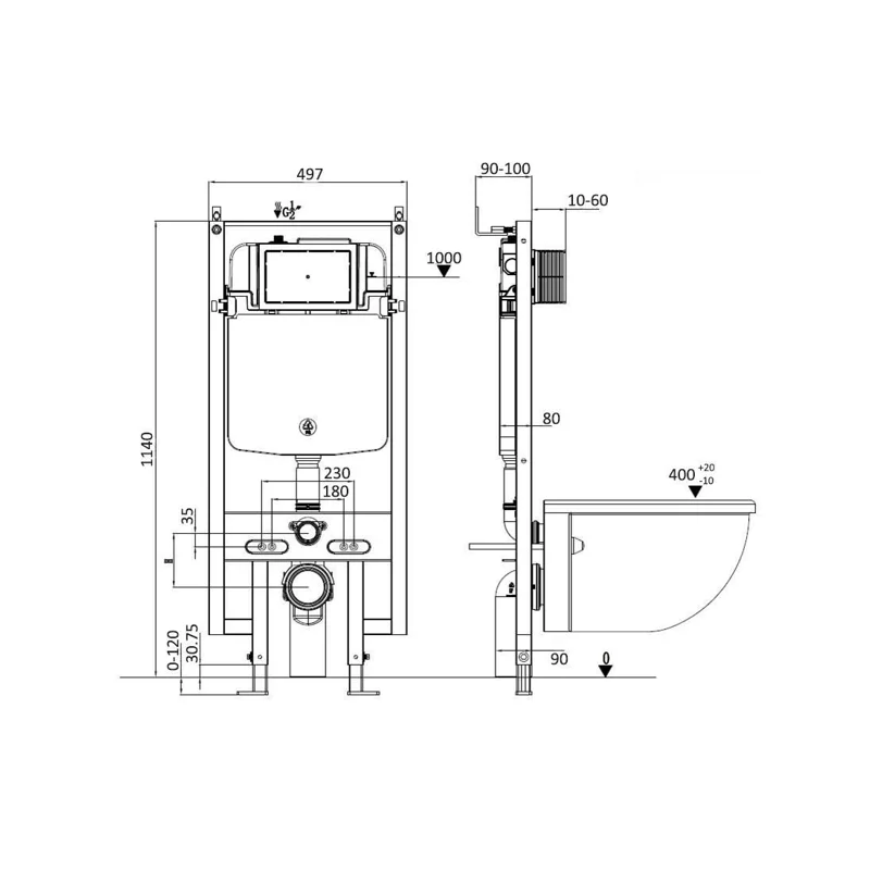 Инсталляция WeltWasser WW AMBERG 497 10000005661 для унитаза без клавиши смыва