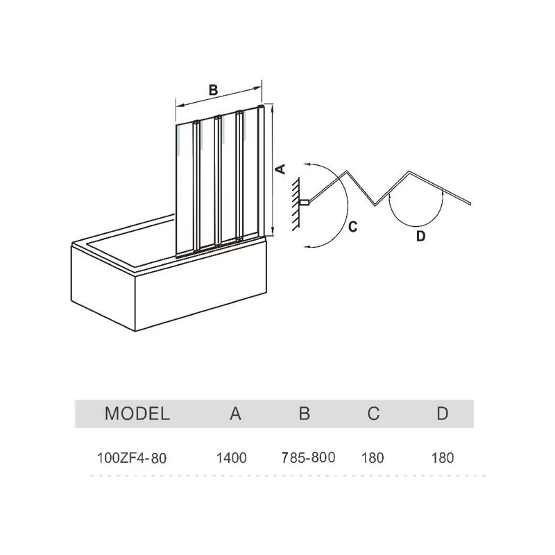 Шторка на ванну WeltWasser WW100 ZF4 80 10000003098 профиль Хром стекло прозрачное