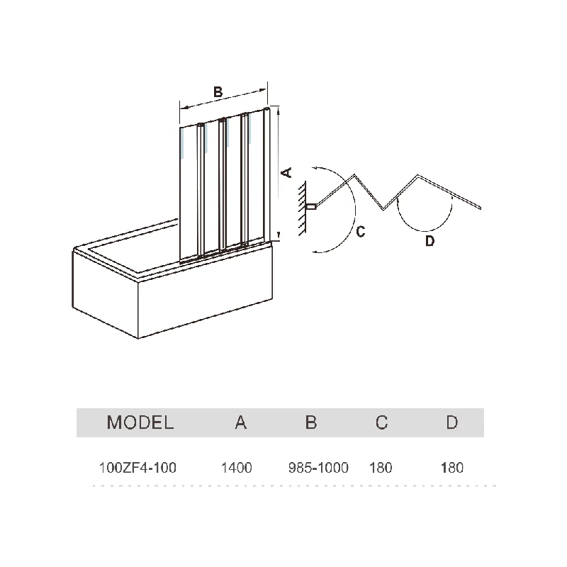 Шторка на ванну WeltWasser WW100 ZF4 100 10000002757 профиль Хром стекло прозрачное