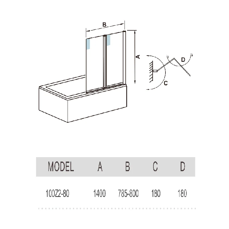 Шторка на ванну WeltWasser WW100 Z2 80 10000002763 профиль Хром стекло прозрачное