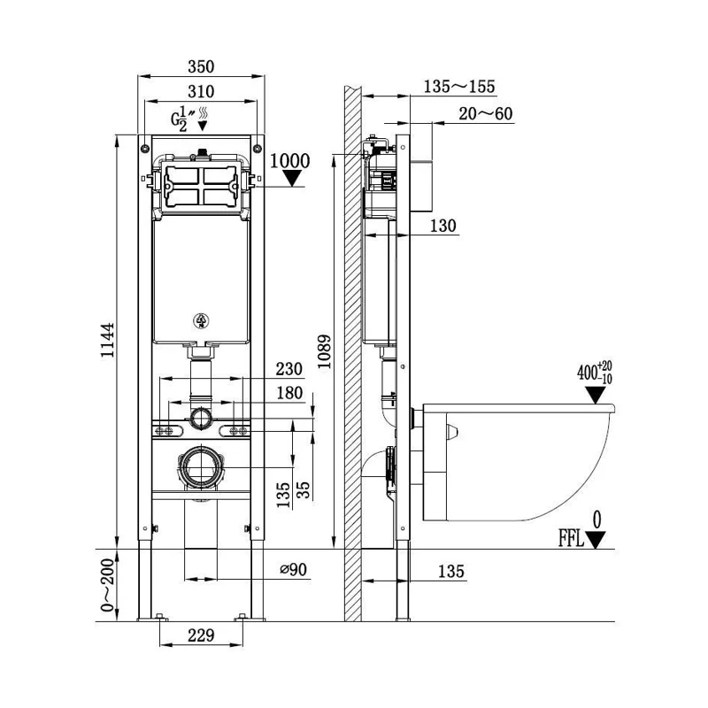 Инсталляция WeltWasser Amberg 350 10000010260 для унитаза без клавиши смыва