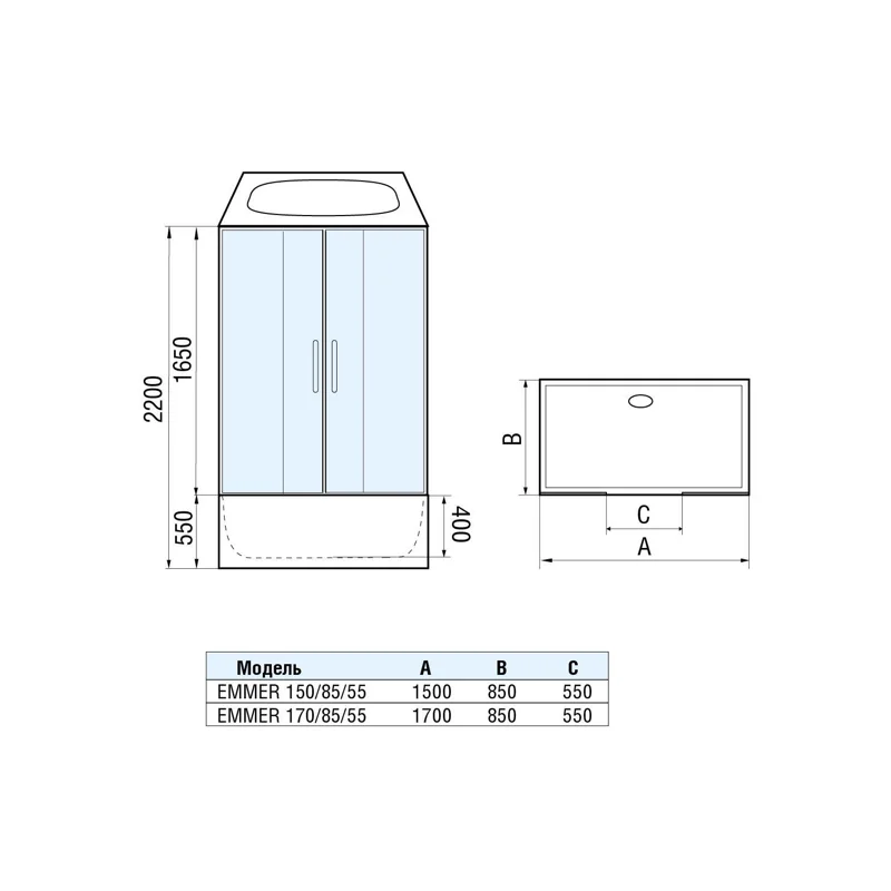 Душевая кабина Weltwasser WW500 EMMER 170/85/55-2 1700х850х2170 мм Душевая кабина