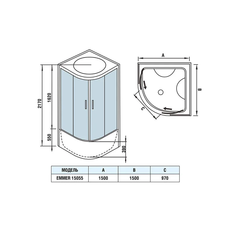 Душевая кабина Weltwasser WW500 EMMER 15055-2 1500х1500х2170 мм Душевая кабина