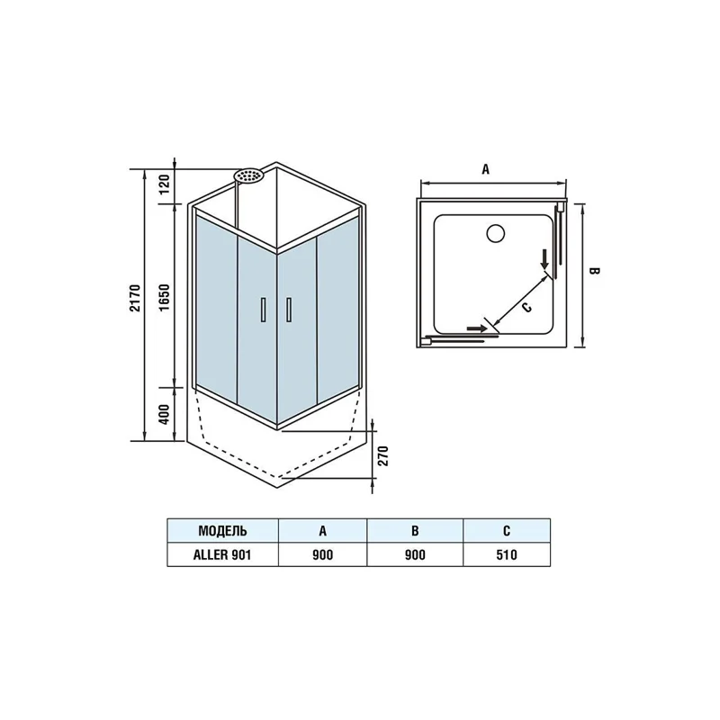 Душевая кабина Weltwasser WW500 ALLER 901 900х900х2170 мм