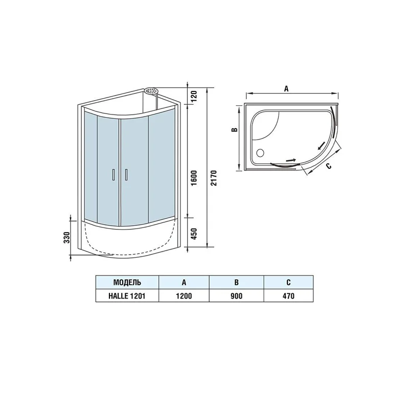 Душевая кабина Weltwasser WW500 HALLE 1201 R 1200х900х2170 мм