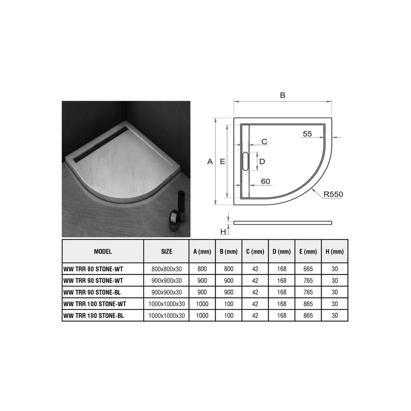 Душевой поддон WeltWasser WW TRR 90 STONE-BL 90x90