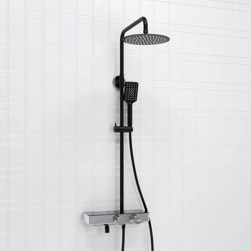 Душевая система WasserKRAFT A114.258.130.CB Thermo с термостатом Черная матовая