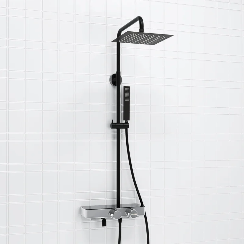 Душевая система WasserKRAFT A114.255.218.CB Thermo с термостатом Черная матовая