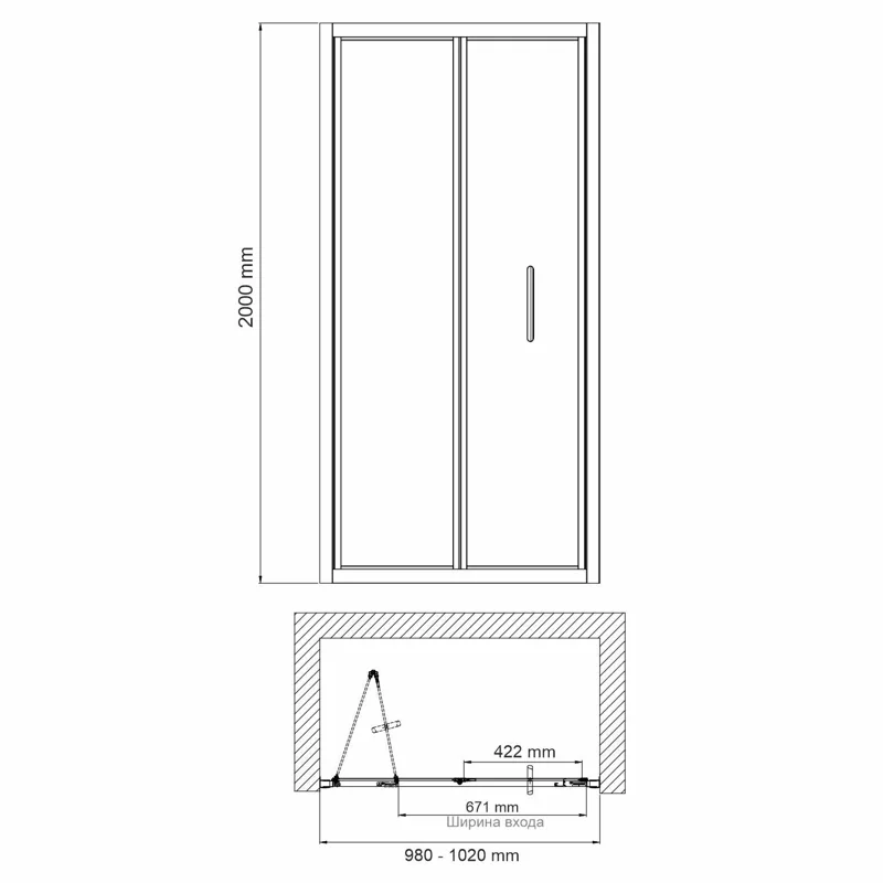Душевая дверь WasserKRAFT Weser 100 78F12 профиль Хром стекло прозрачное