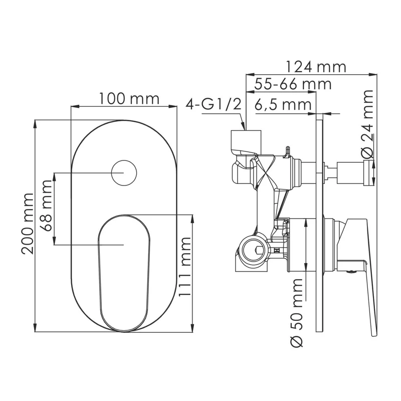 Смеситель WasserKRAFT DO 5361 для ванны и душа со встраиваемой системой монтажа, хром