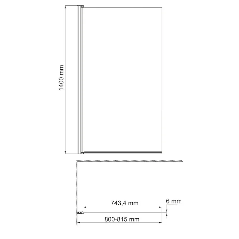 Шторка на ванну WasserKRAFT Berkel 80 48P01-80B профиль Черный стекло прозрачное
