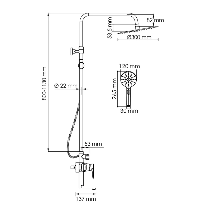 Душевая система WasserKRAFT A166.116.127.010.CH Хром